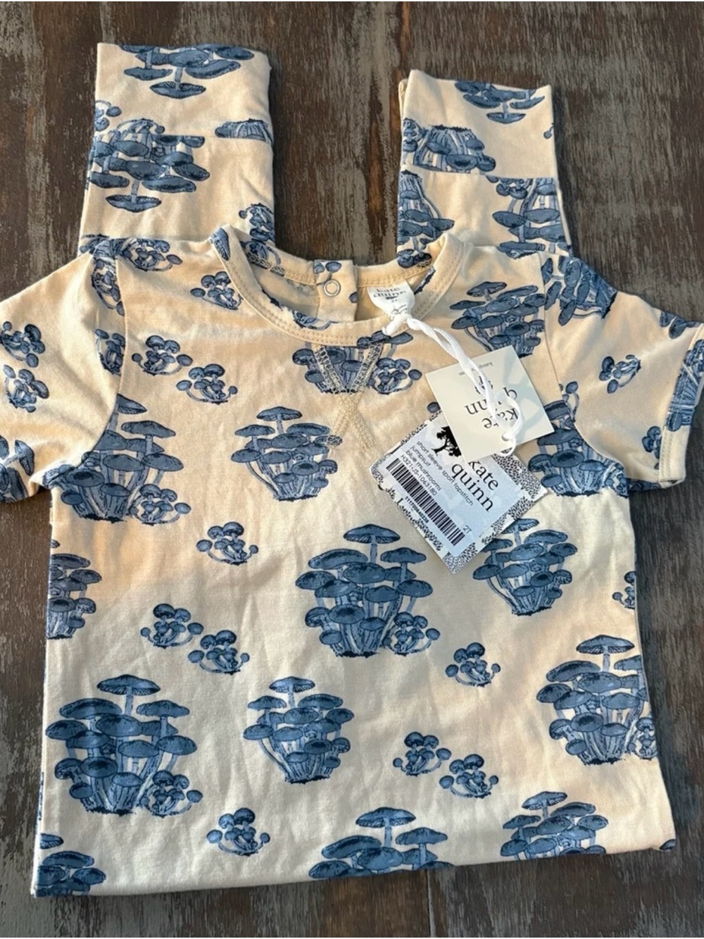 Kate Quinn-Blue mushroom-Bamboo-Short sleeve-Jumpsuit romper-Brand new! Size 2T